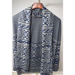 Ash Rain + Oak Womens‎ Small Aztec Southwestern Open Front Cardigan Sweater Blue